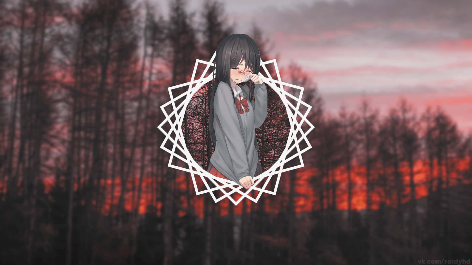 A Girl With Black Hair Standing In Front Of A Sunset