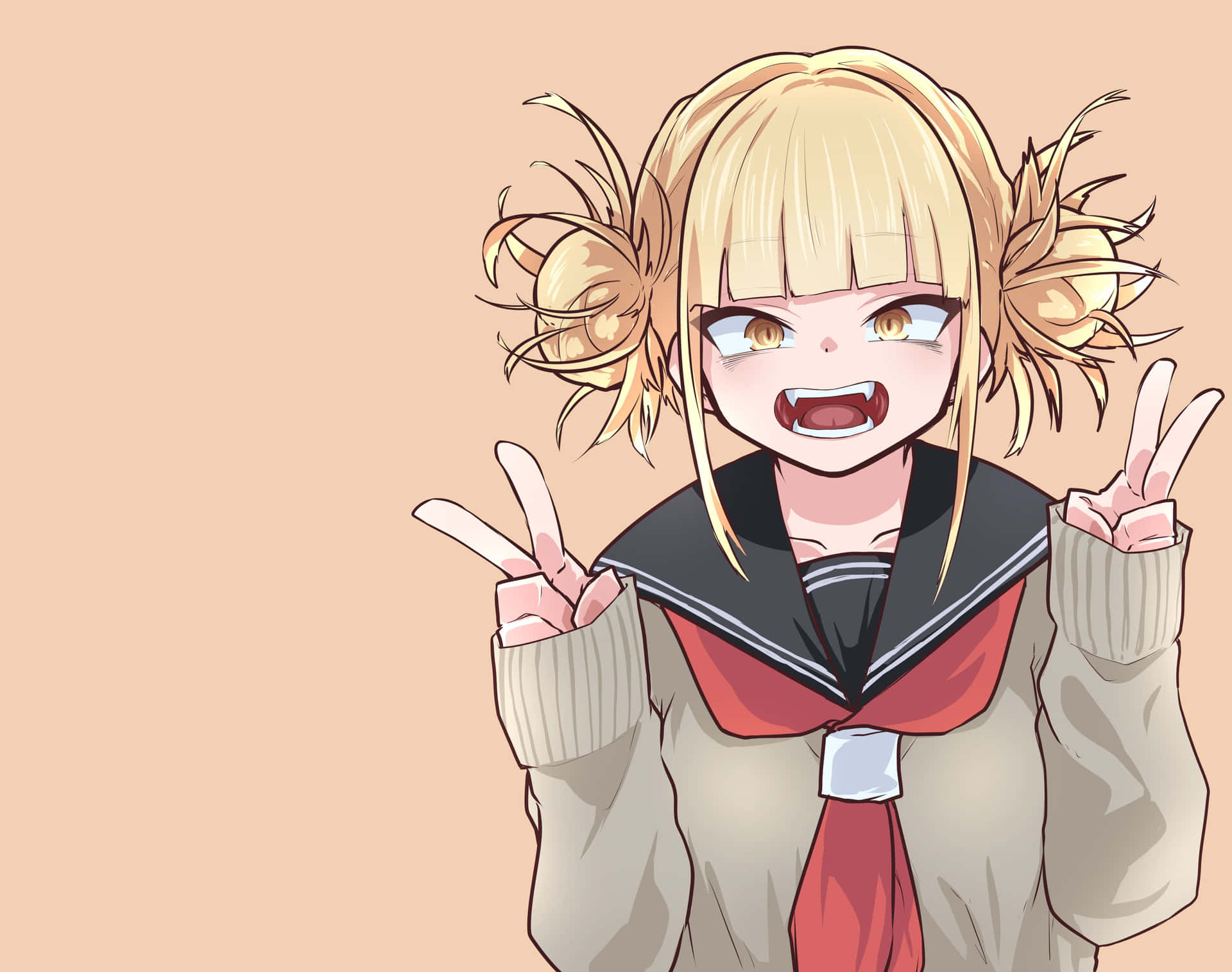 A Girl With Blonde Hair Is Making A Peace Sign Background