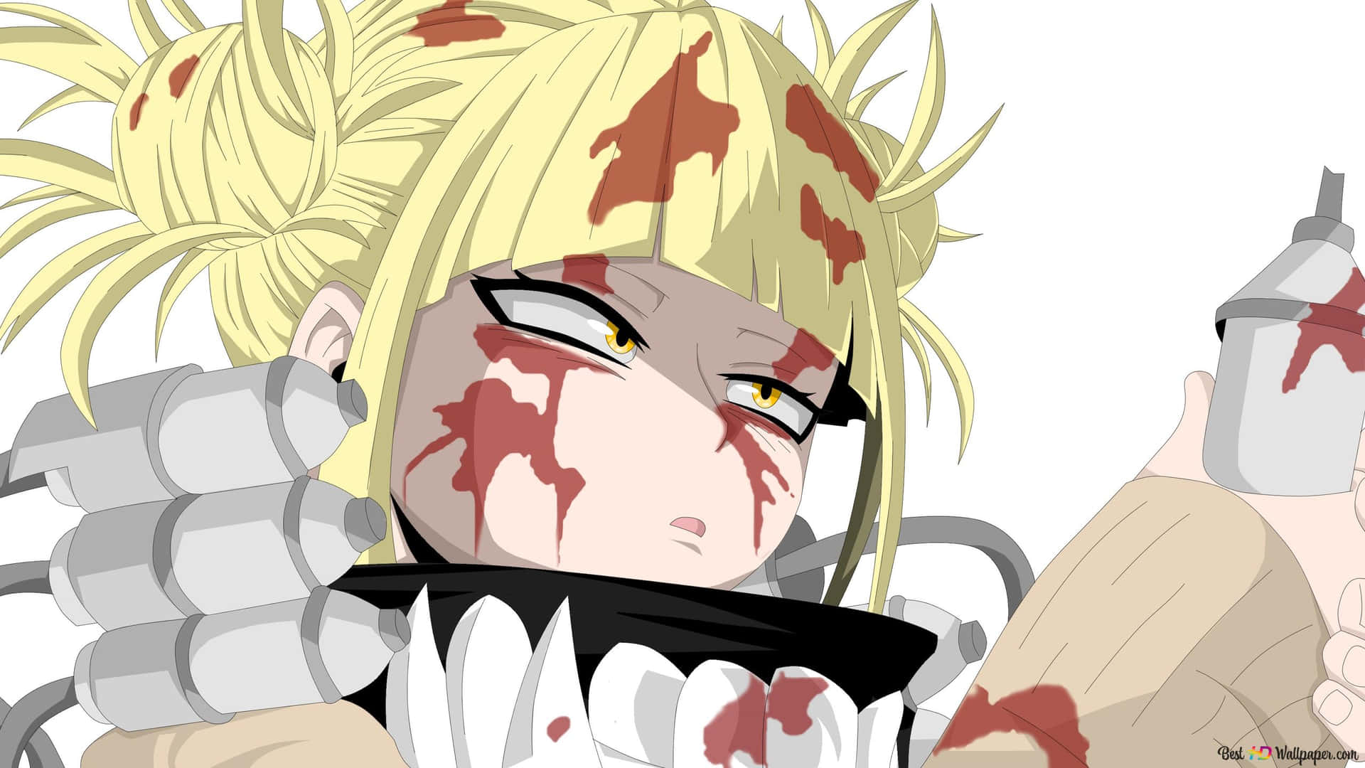 A Girl With Blood On Her Face Holding A Gun Background