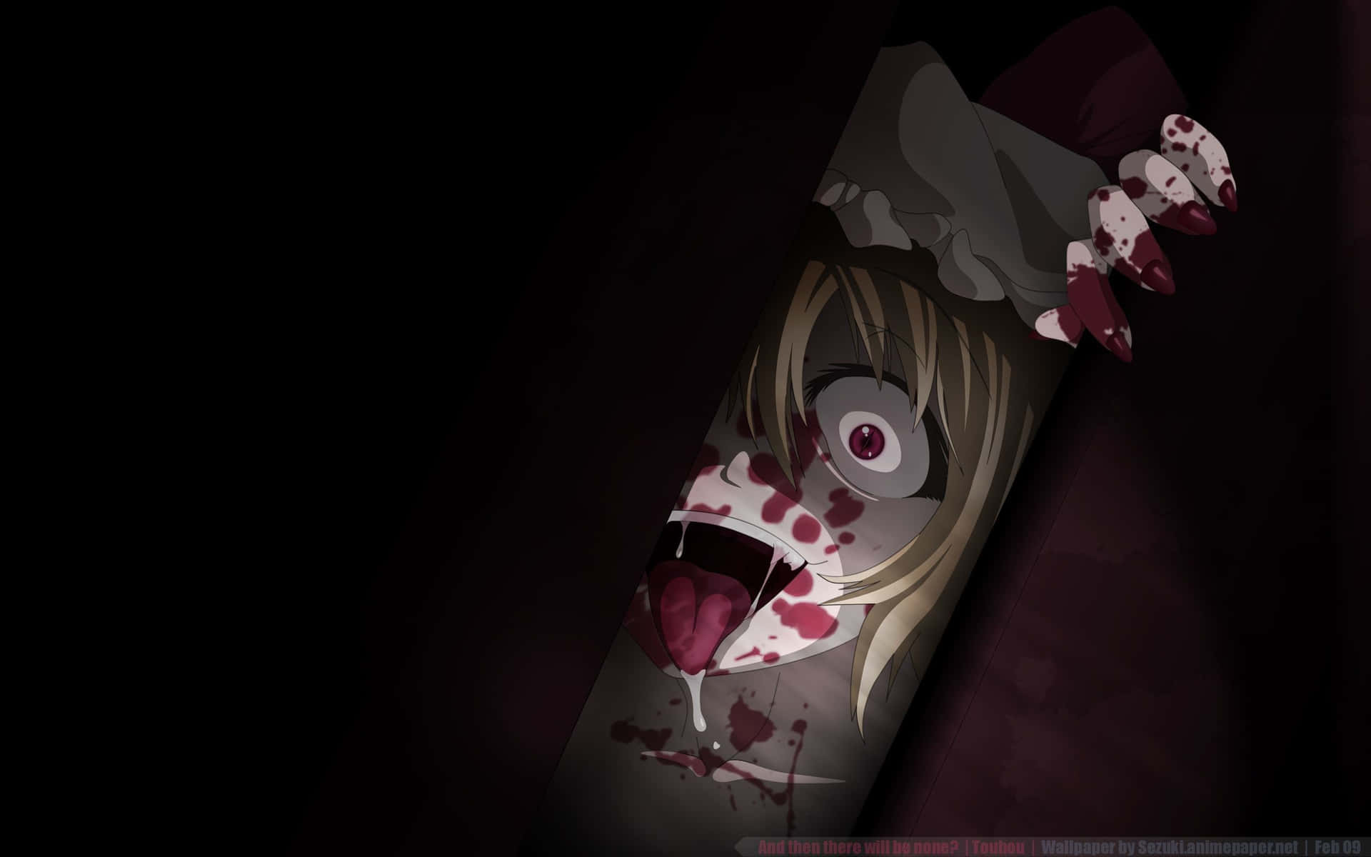 A Girl With Bloody Eyes Peeking Out Of A Dark Room Background