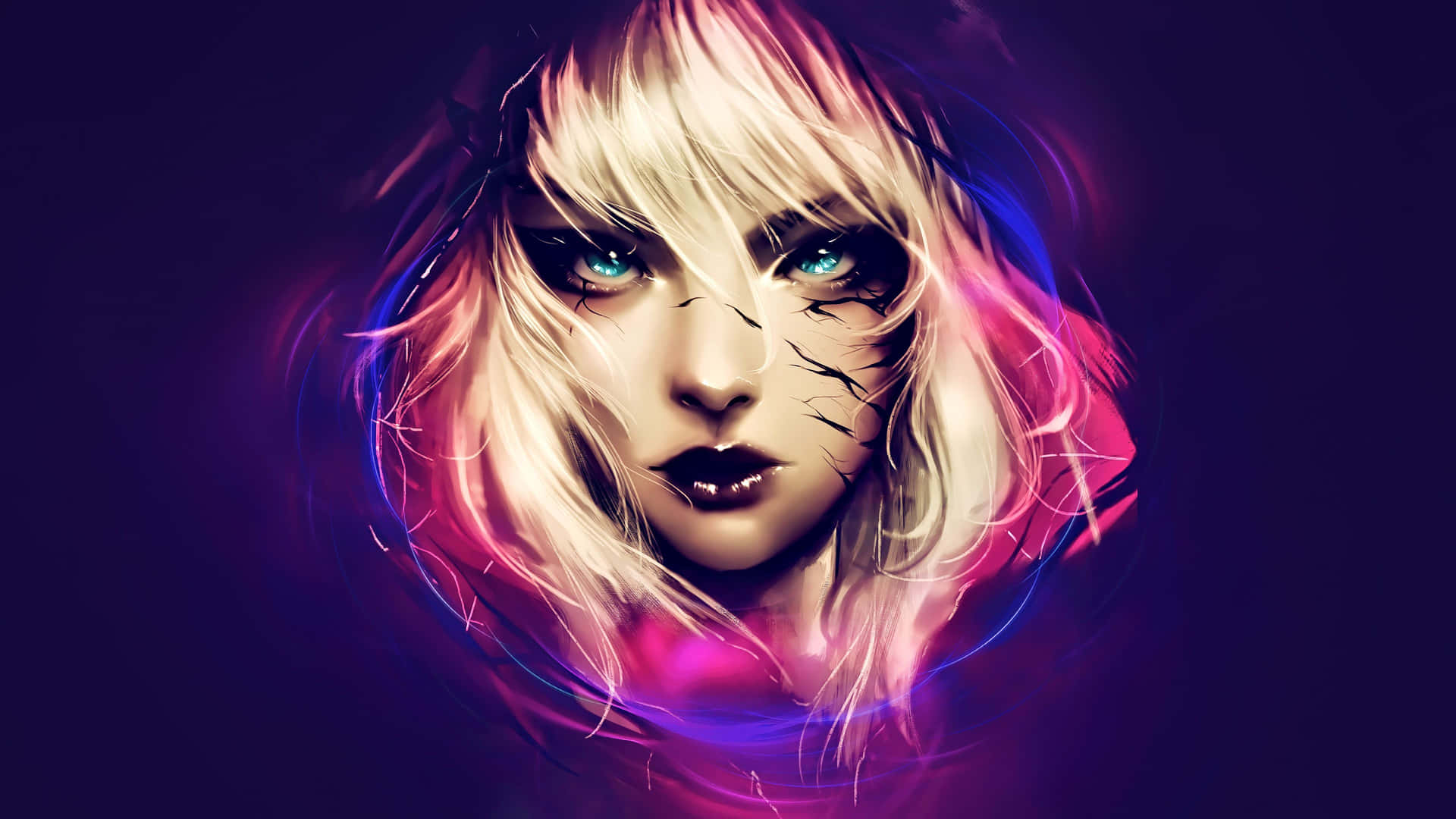 A Girl With Blue Eyes And Pink Hair Background