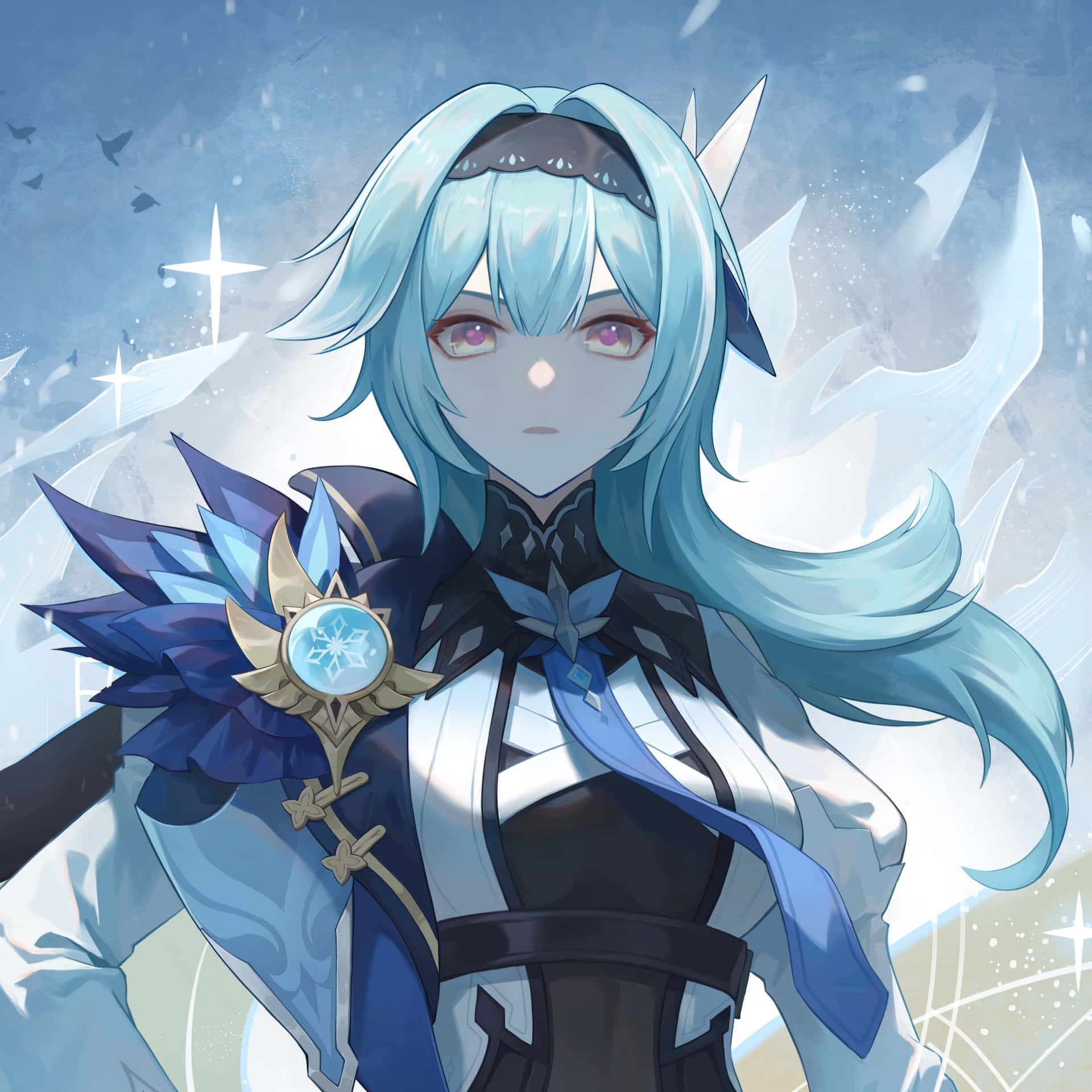 A Girl With Blue Hair And A Crown Background