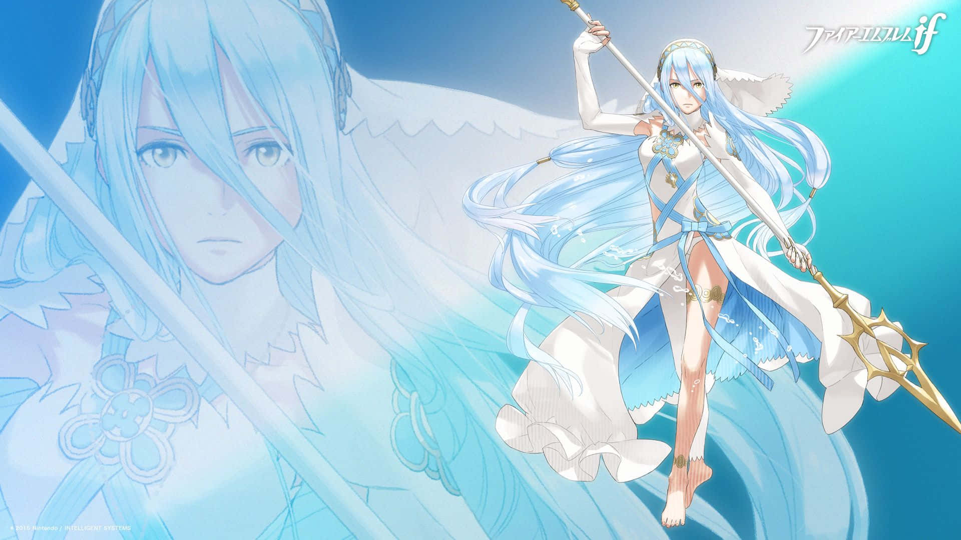 A Girl With Blue Hair And A Sword Background