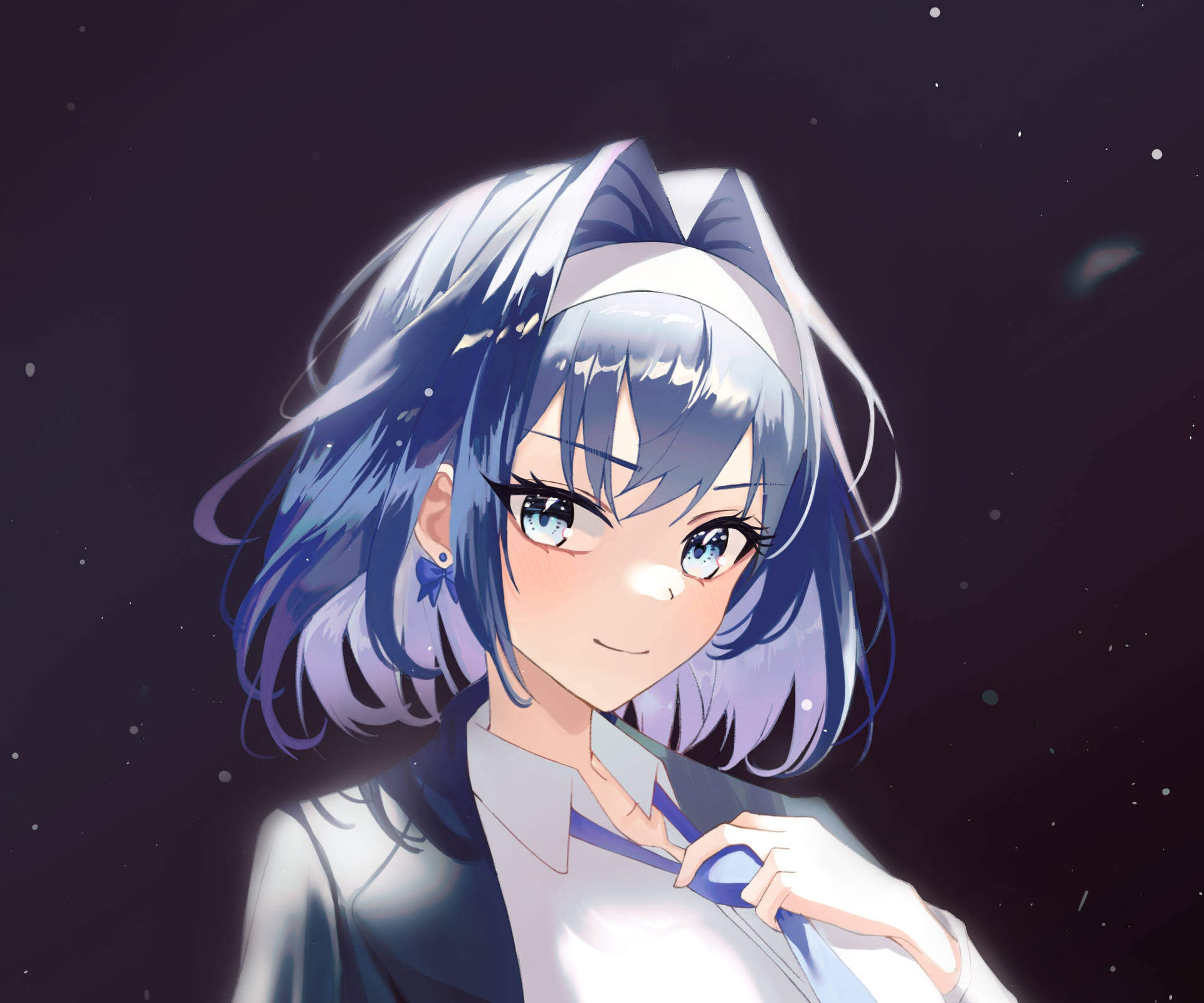 A Girl With Blue Hair And A White Shirt Background