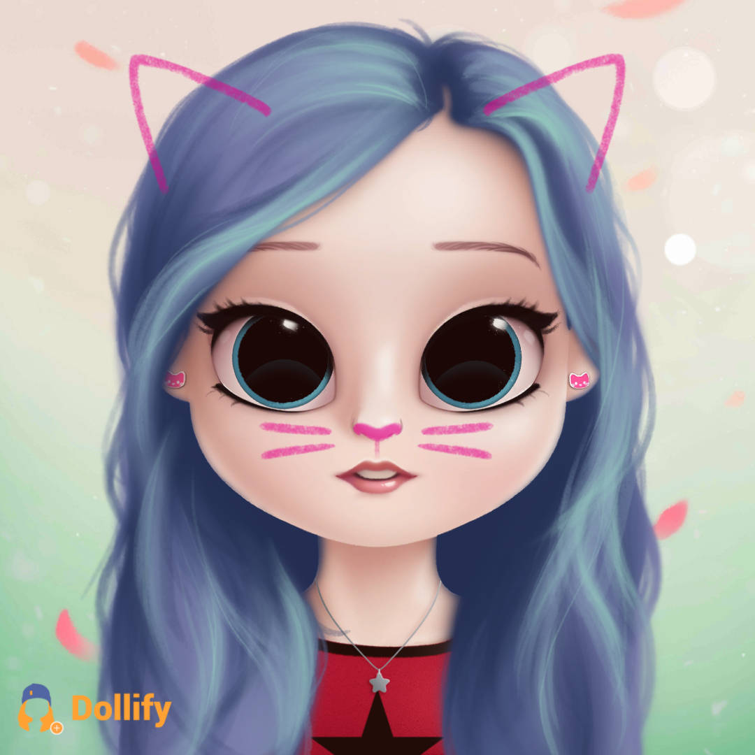 A Girl With Blue Hair And Cat Ears Background