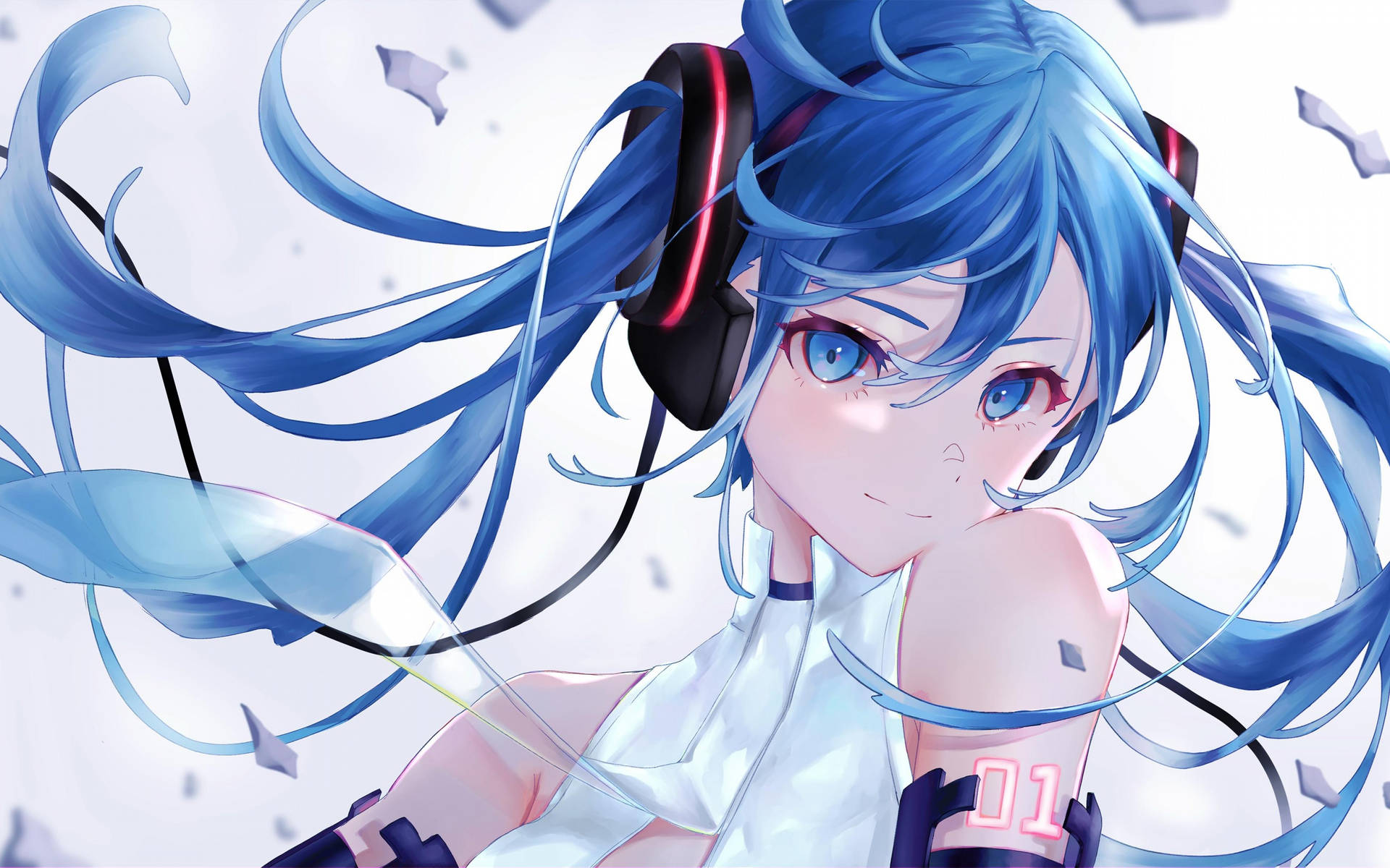 A Girl With Blue Hair And Headphones Background