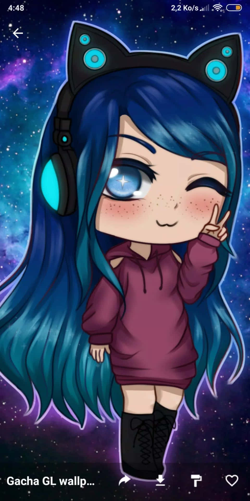 A Girl With Blue Hair And Headphones Background