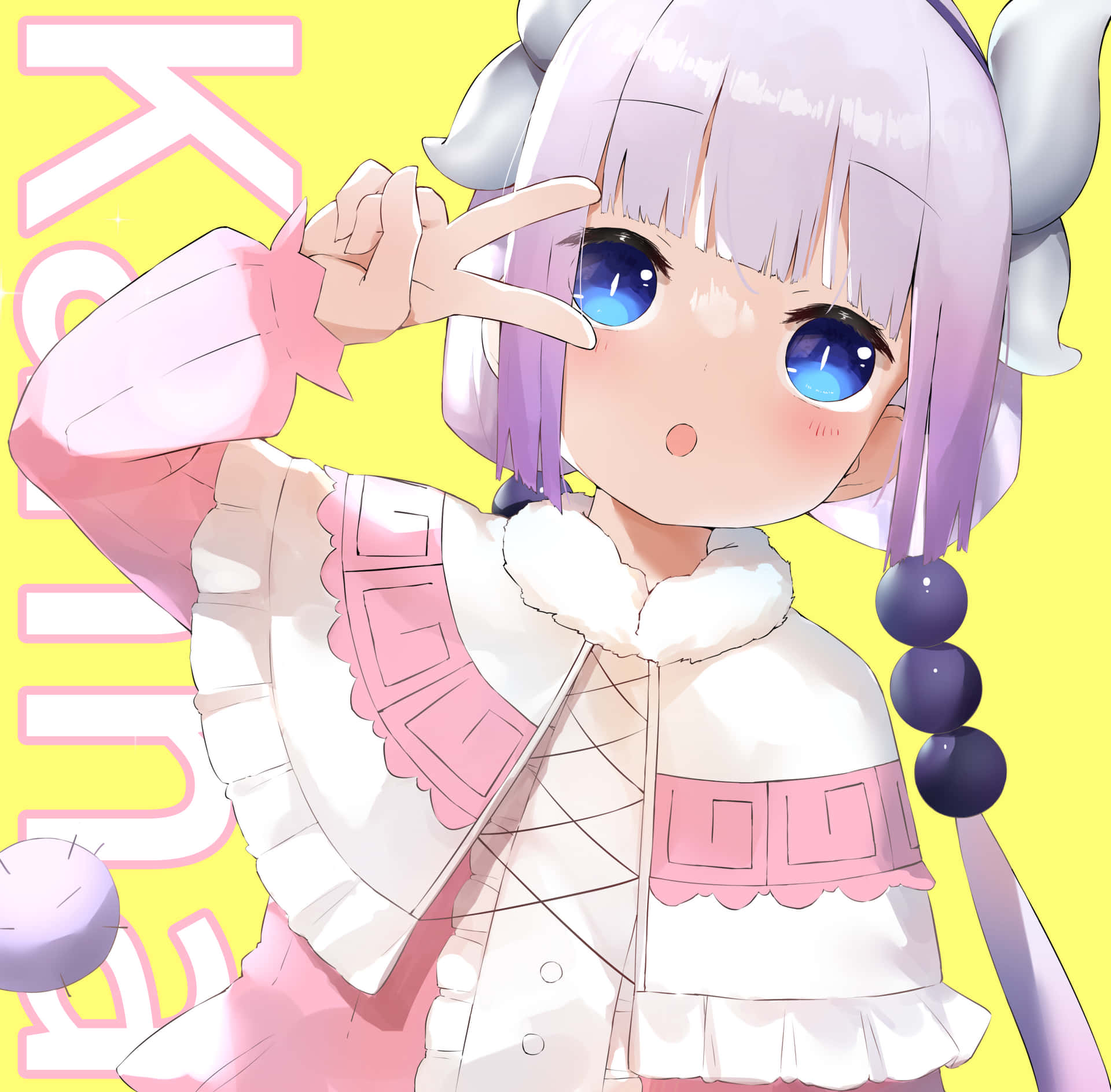 A Girl With Blue Hair And Pink Eyes Is Holding A Peace Sign