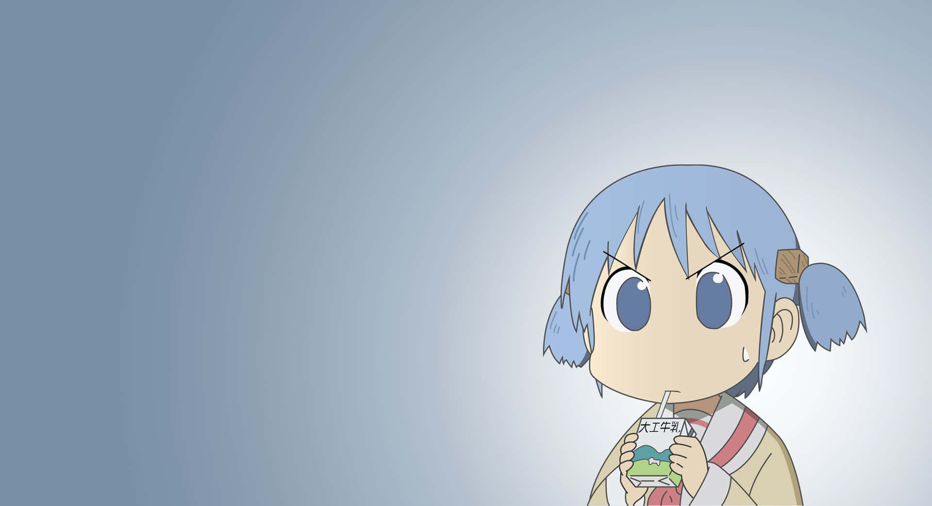 A Girl With Blue Hair Holding A Cup Of Water Background