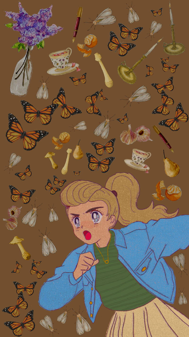 A Girl With Butterflies In Her Hair Background