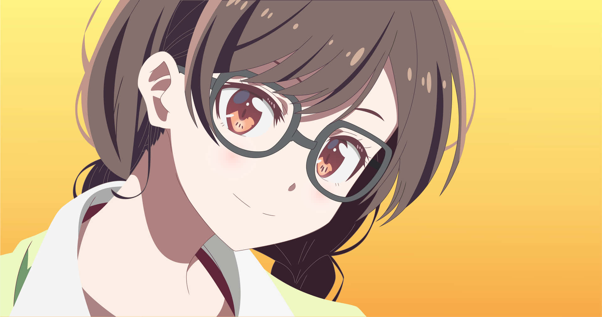 A Girl With Glasses Is Wearing A Yellow Shirt Background