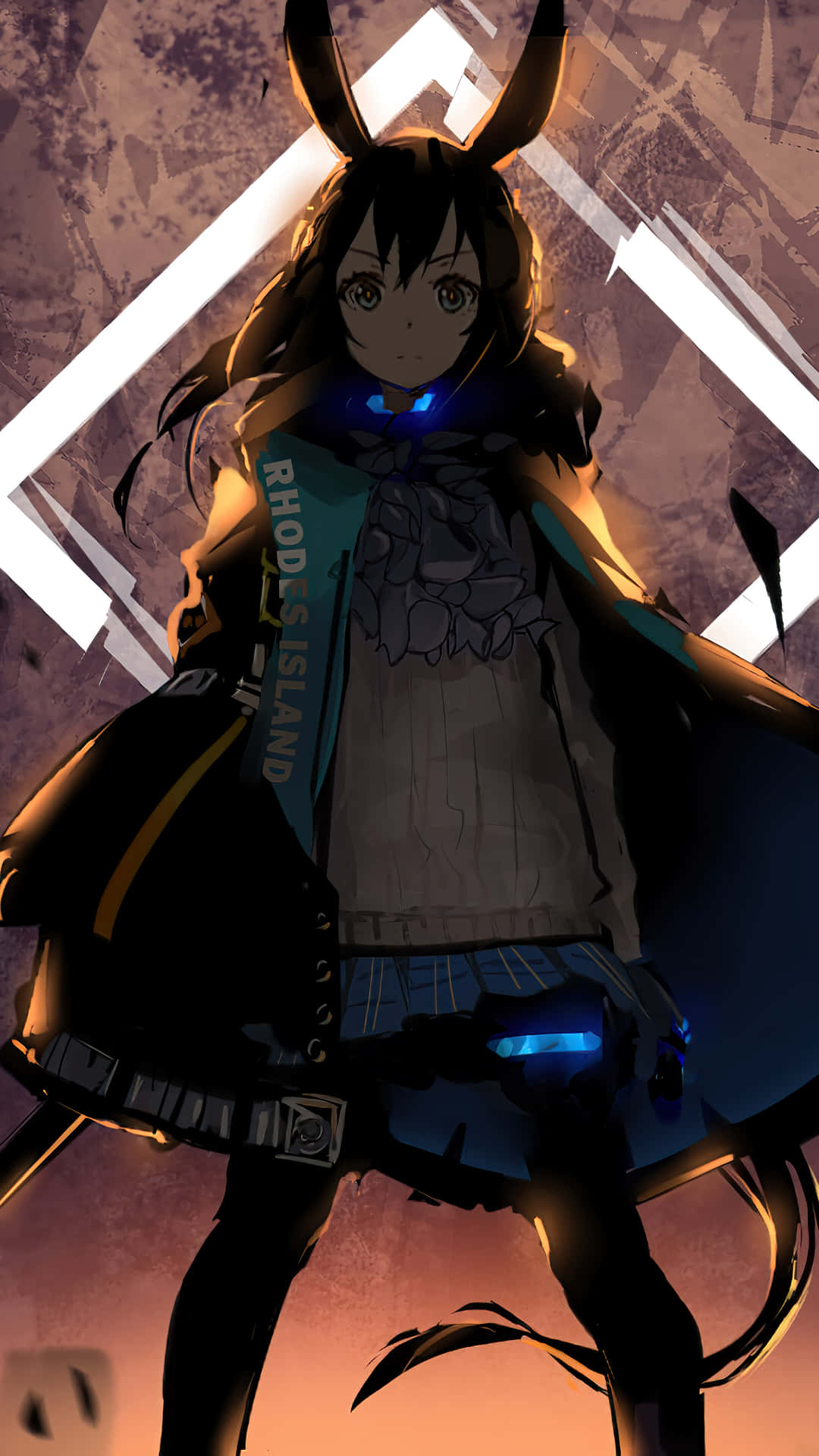 A Girl With Horns And A Blue Coat Background