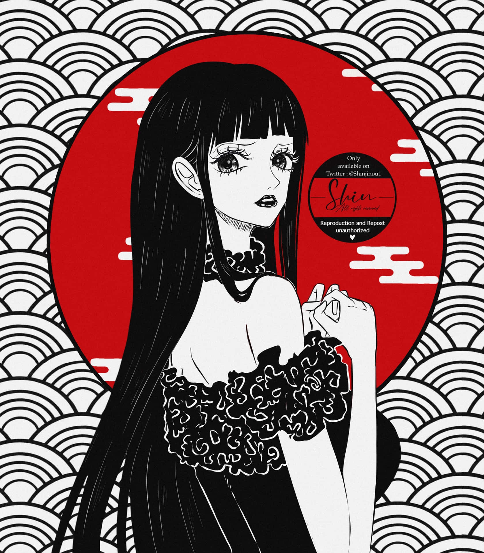 A Girl With Long Black Hair And A Red Background Background