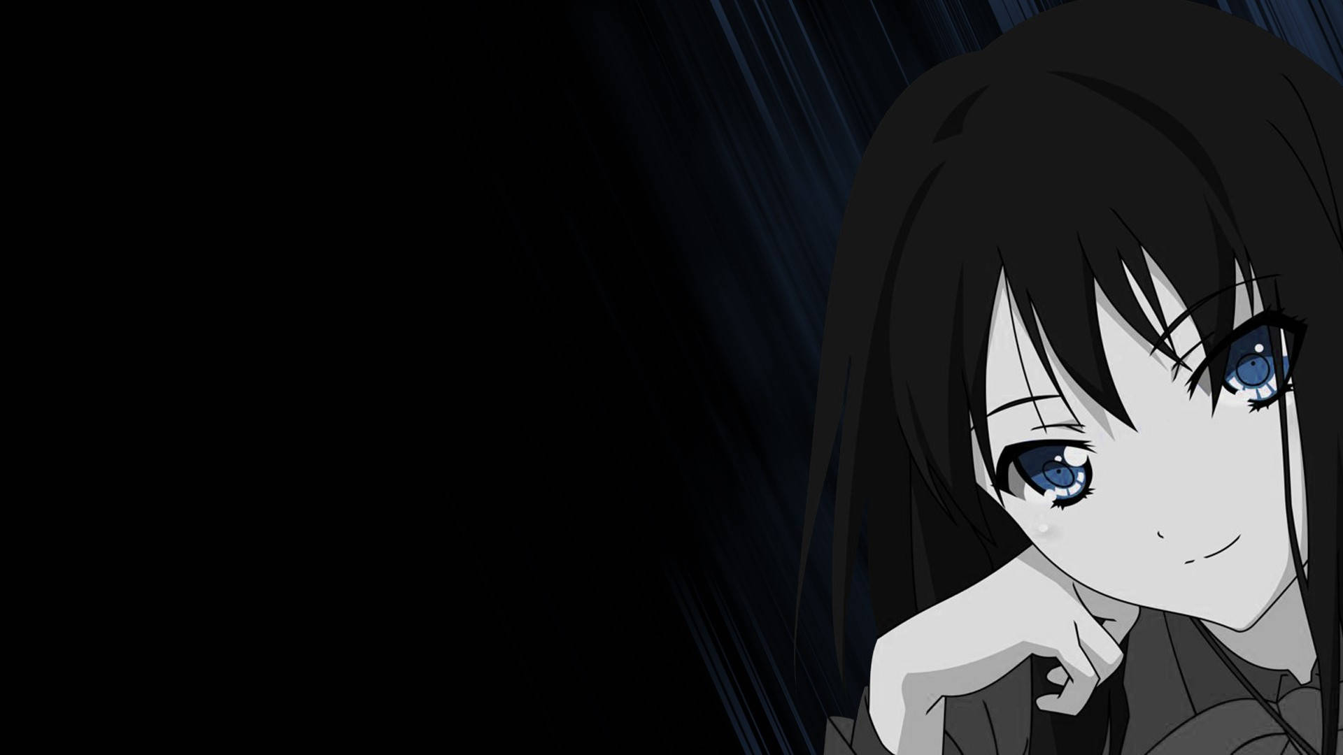 A Girl With Long Black Hair And Blue Eyes Background