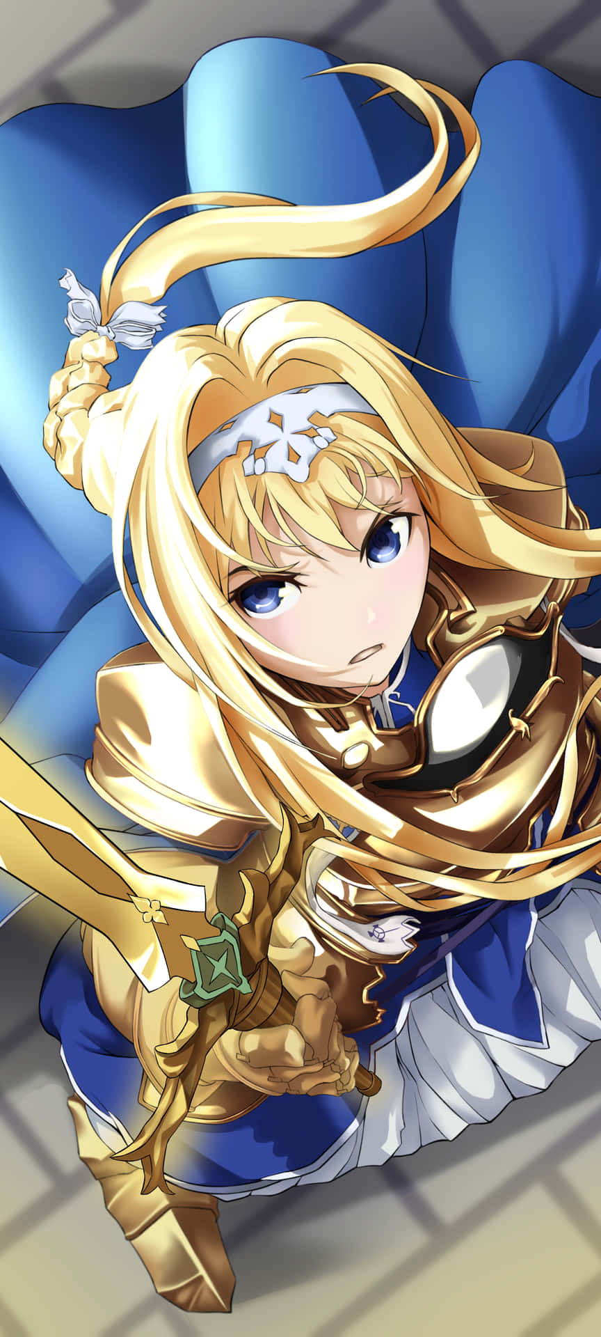 A Girl With Long Blonde Hair And Blue Armor Background