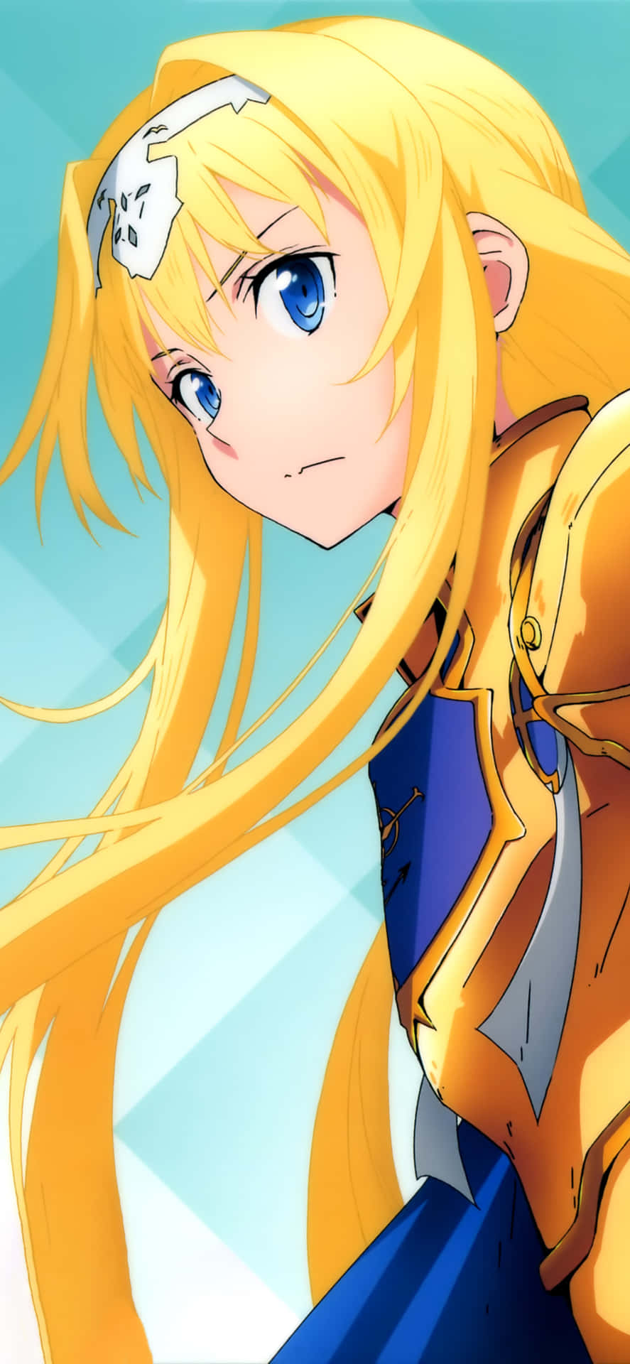 A Girl With Long Blonde Hair And Gold Armor Background