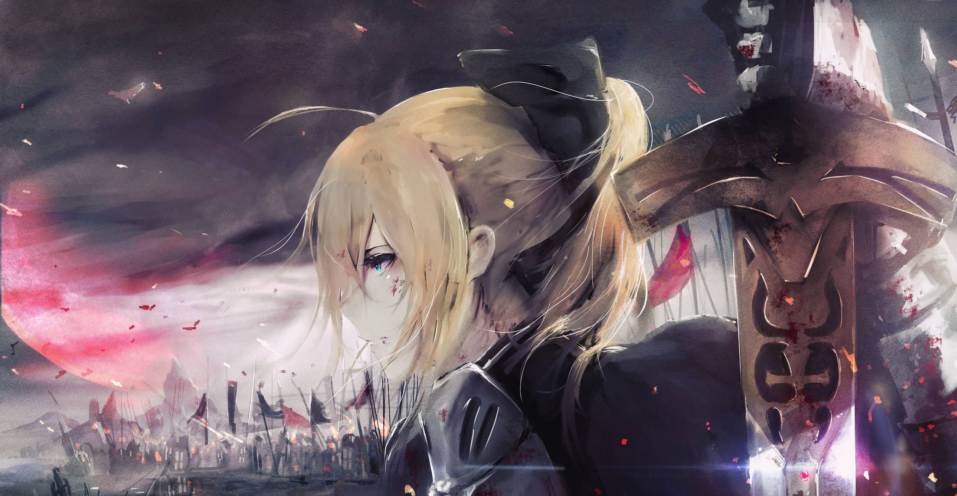 A Girl With Long Blonde Hair Is Holding A Sword Background