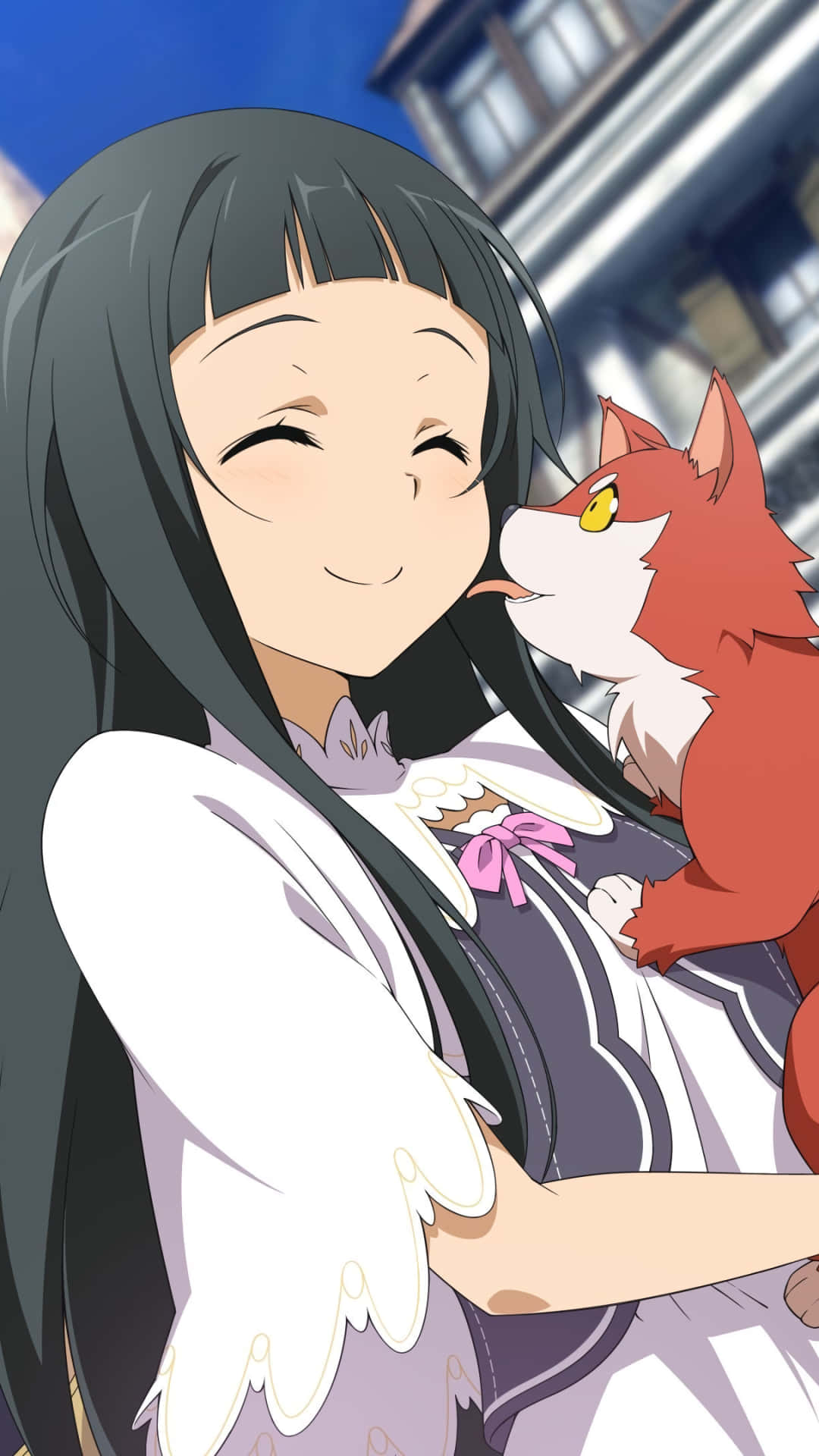A Girl With Long Hair And A Cat Holding Her Background
