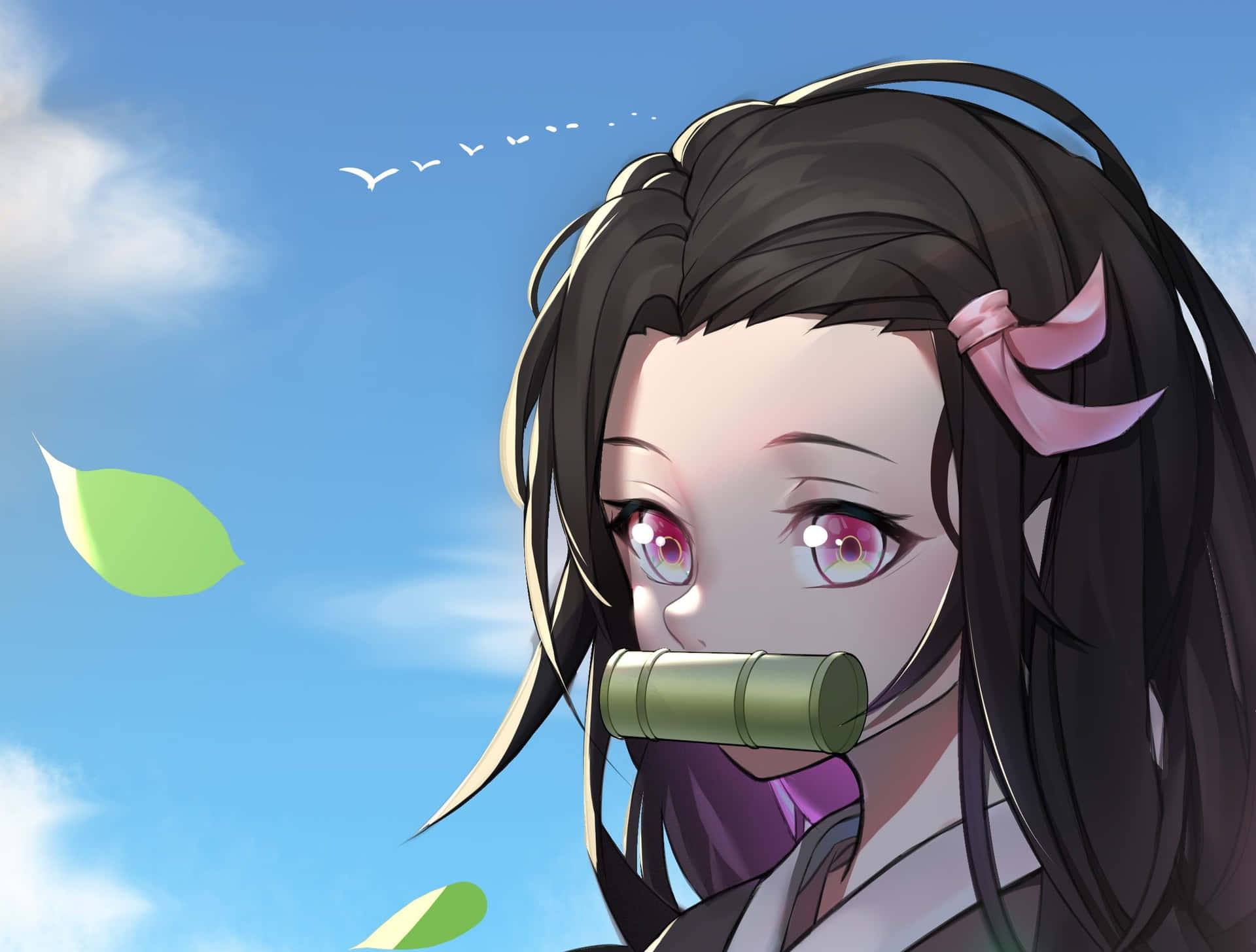 A Girl With Long Hair And A Mask On Her Face Background