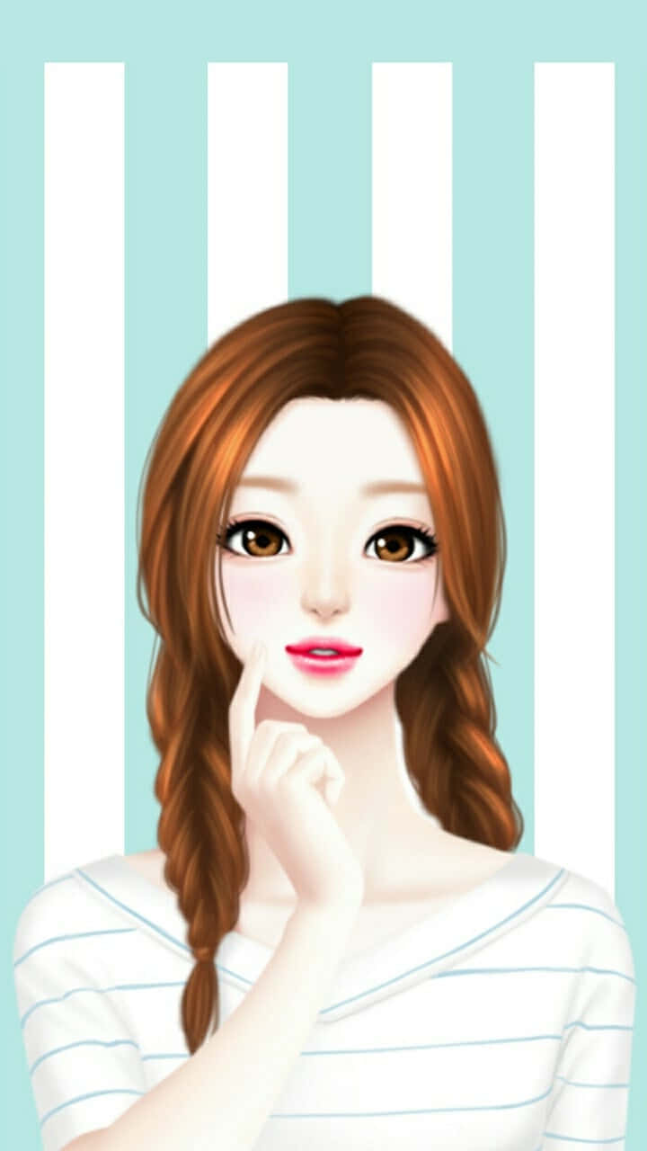 A Girl With Long Hair And A Striped Shirt Background