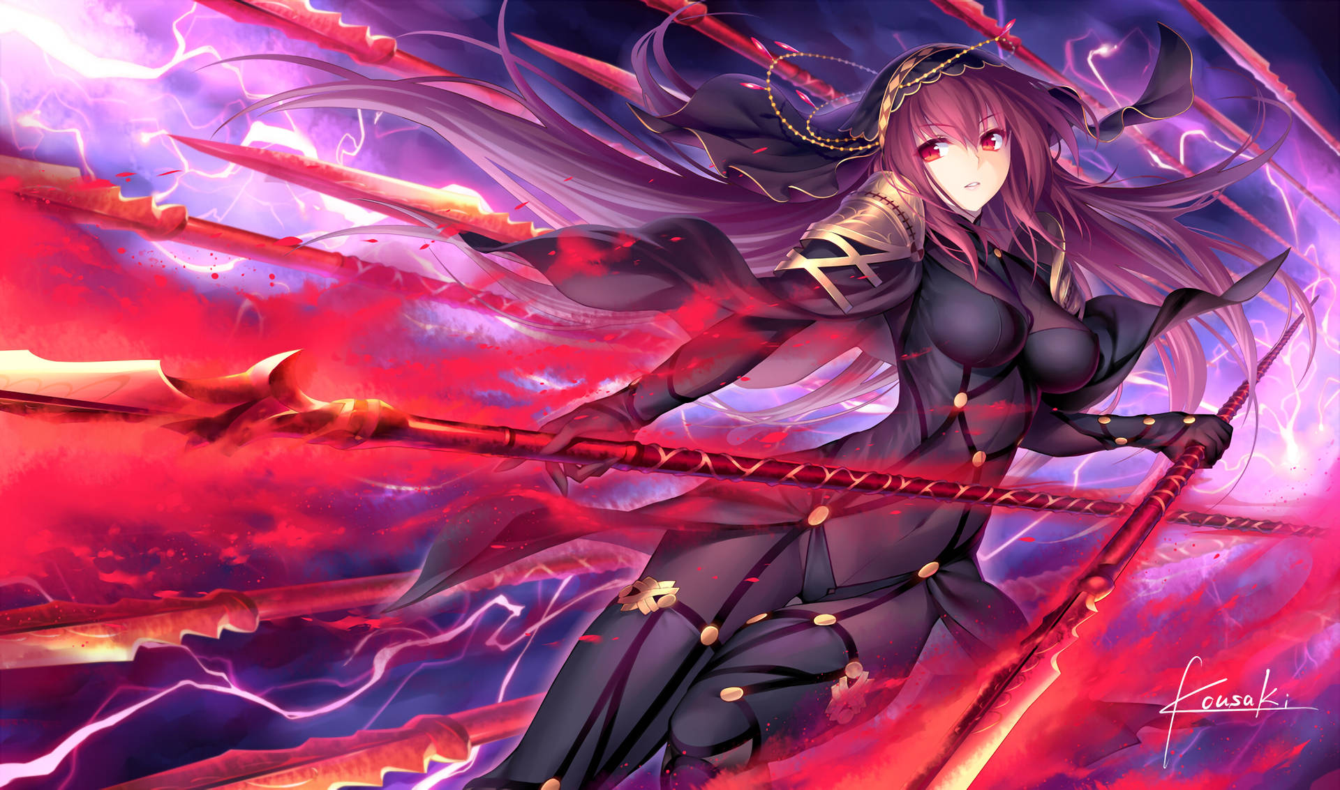 A Girl With Long Hair And A Sword Background