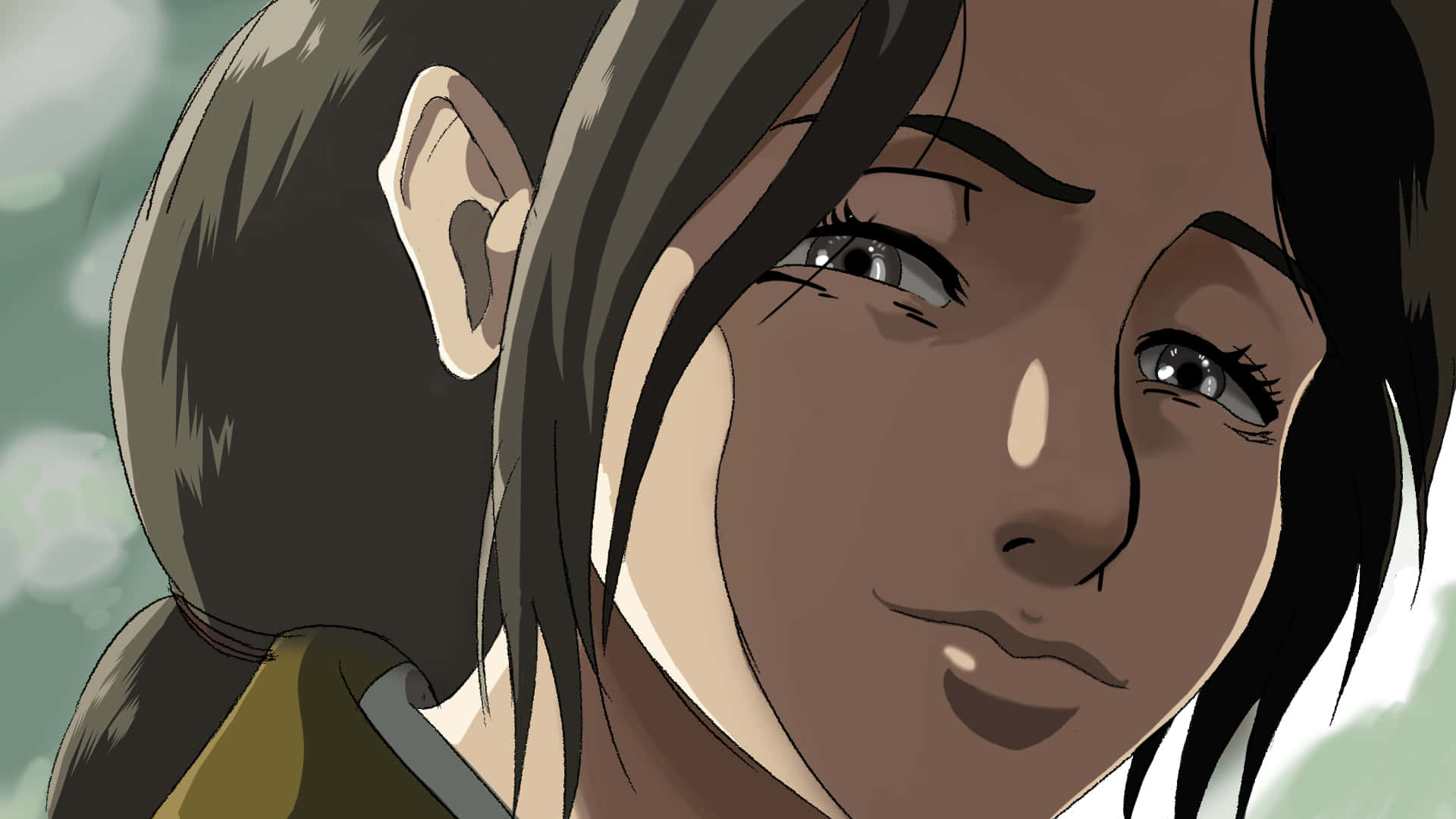 A Girl With Long Hair And Brown Eyes Background