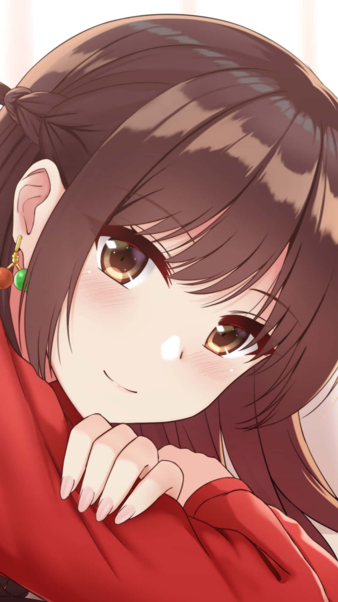A Girl With Long Hair And Brown Eyes Is Leaning Against A Wall Background