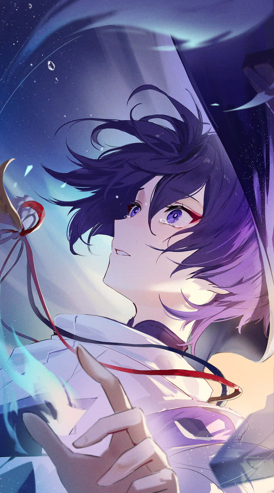 A Girl With Long Hair And Purple Hair Is Holding A Sword Background