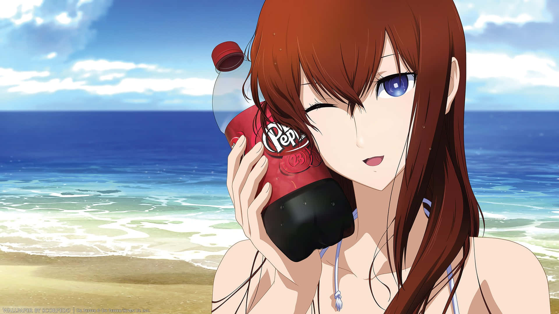 A Girl With Long Hair And Red Hair Is Holding A Coca Cola Bottle
