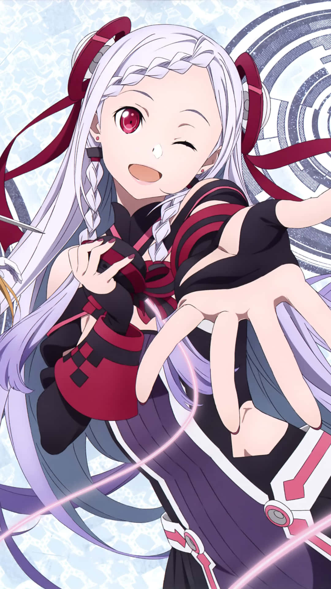 A Girl With Long Hair And White Hair Holding A Sword Background