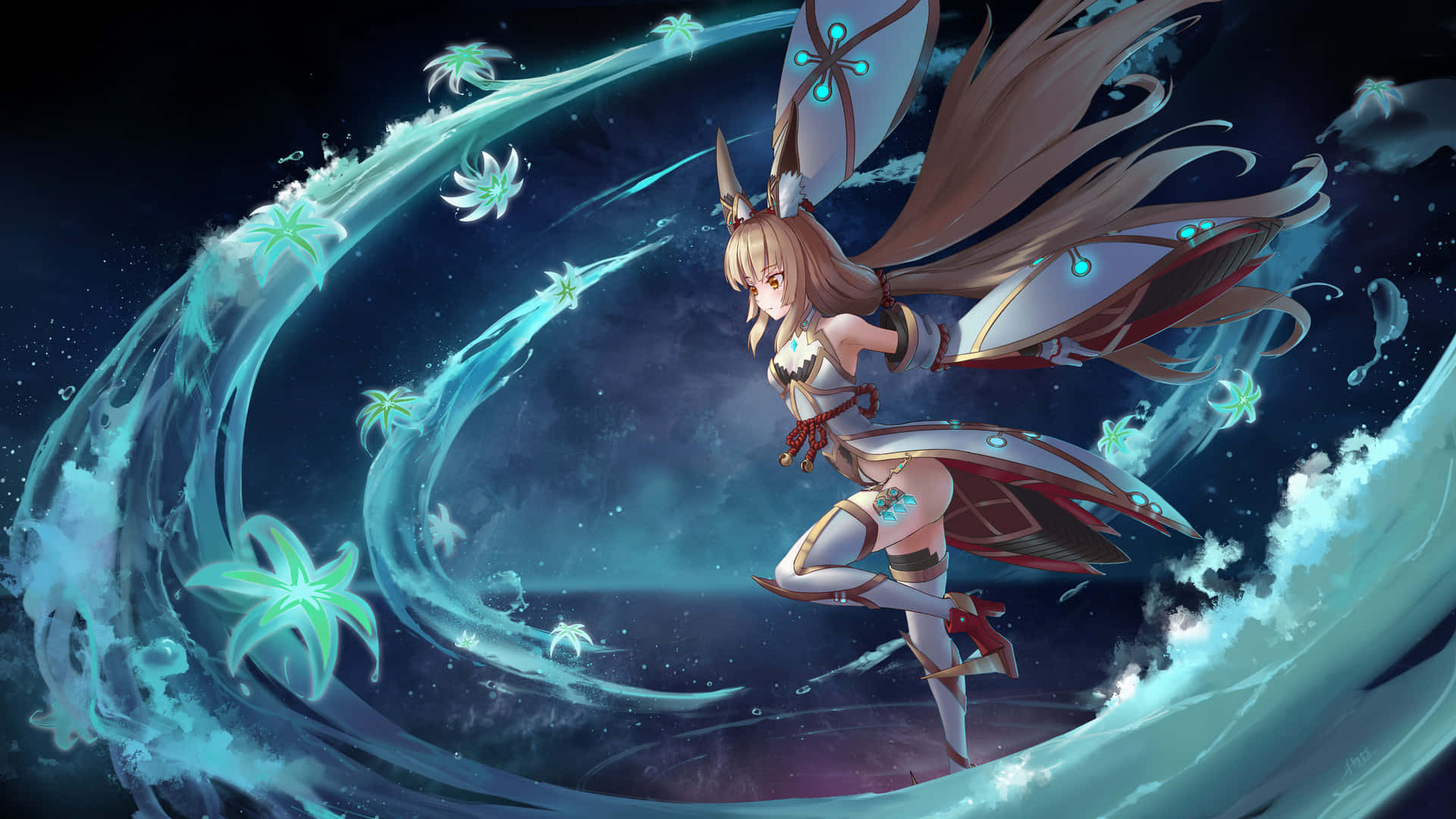 A Girl With Long Hair And Wings Flying In The Air Background