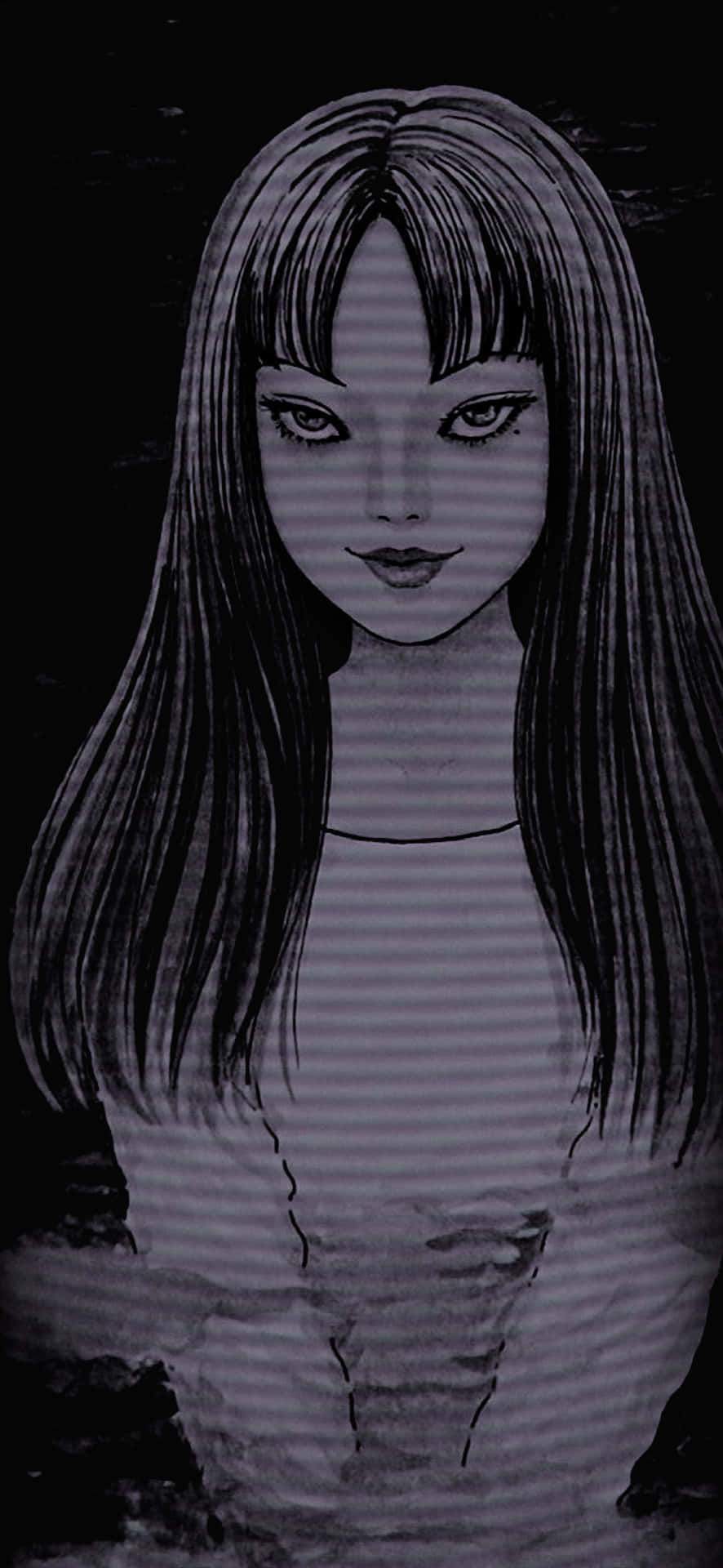 A Girl With Long Hair Is Shown In The Dark Background