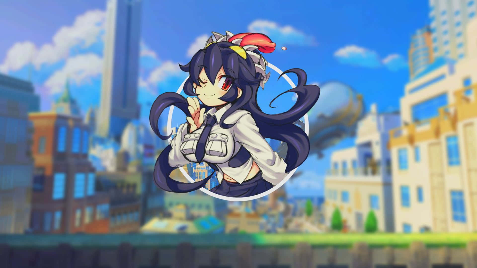 A Girl With Long Hair Is Standing In Front Of A City Background