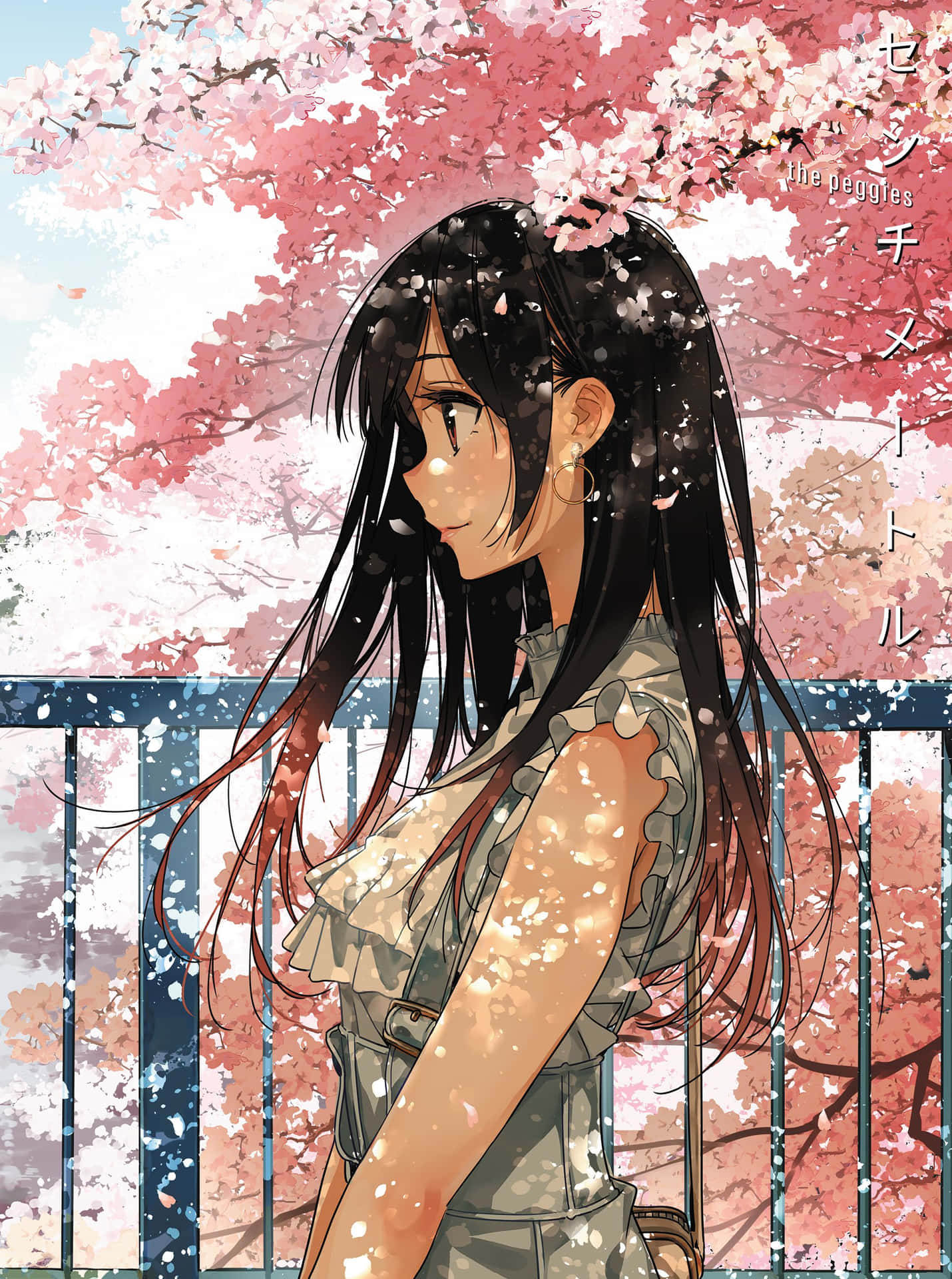A Girl With Long Hair Standing In Front Of A Pink Flower Background