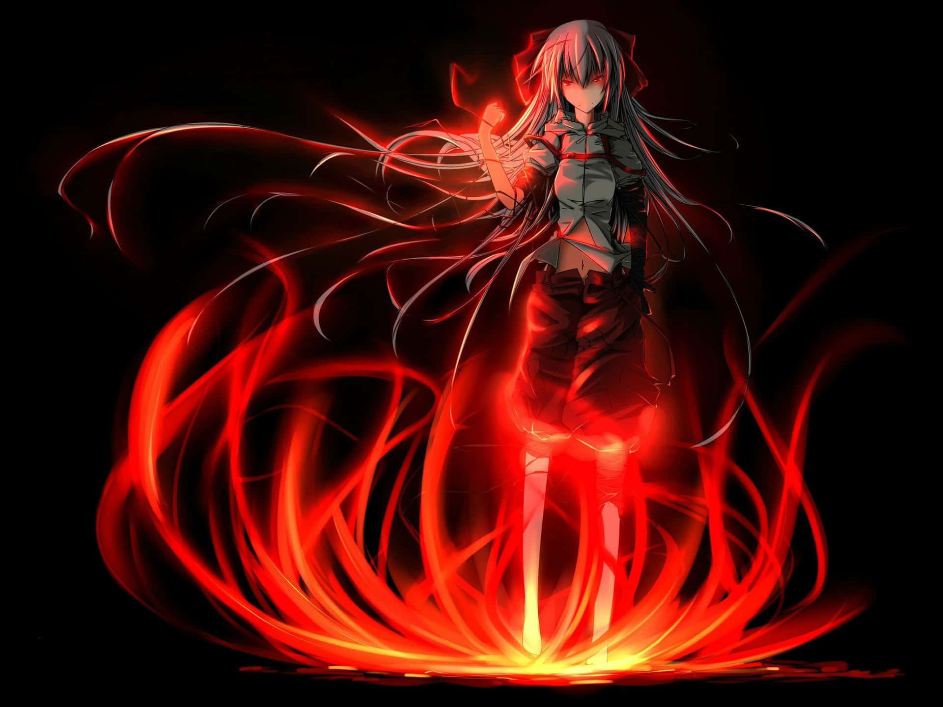 A Girl With Long Hair Standing In Front Of Fire Background