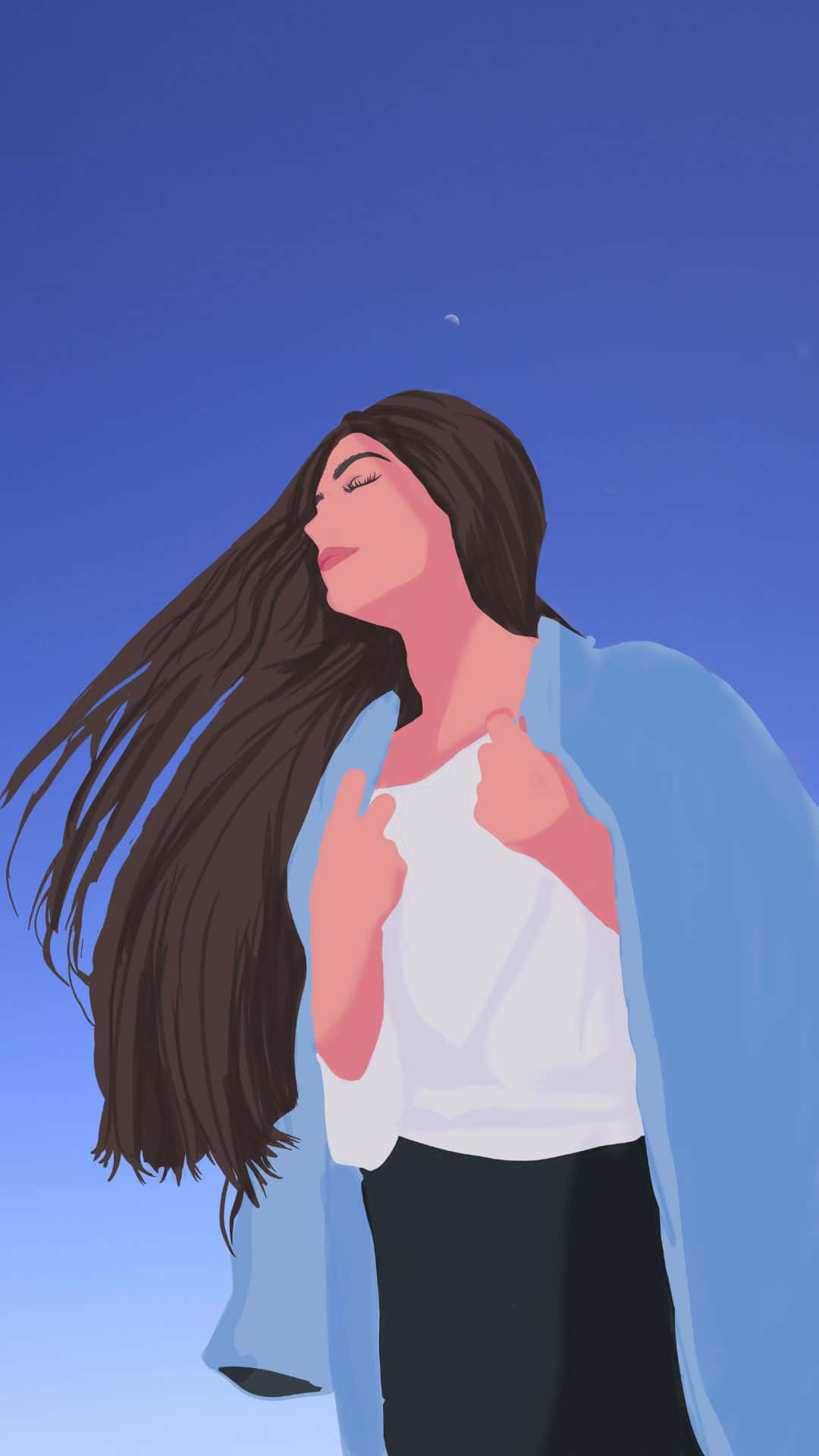 A Girl With Long Hair Standing In The Sky Background