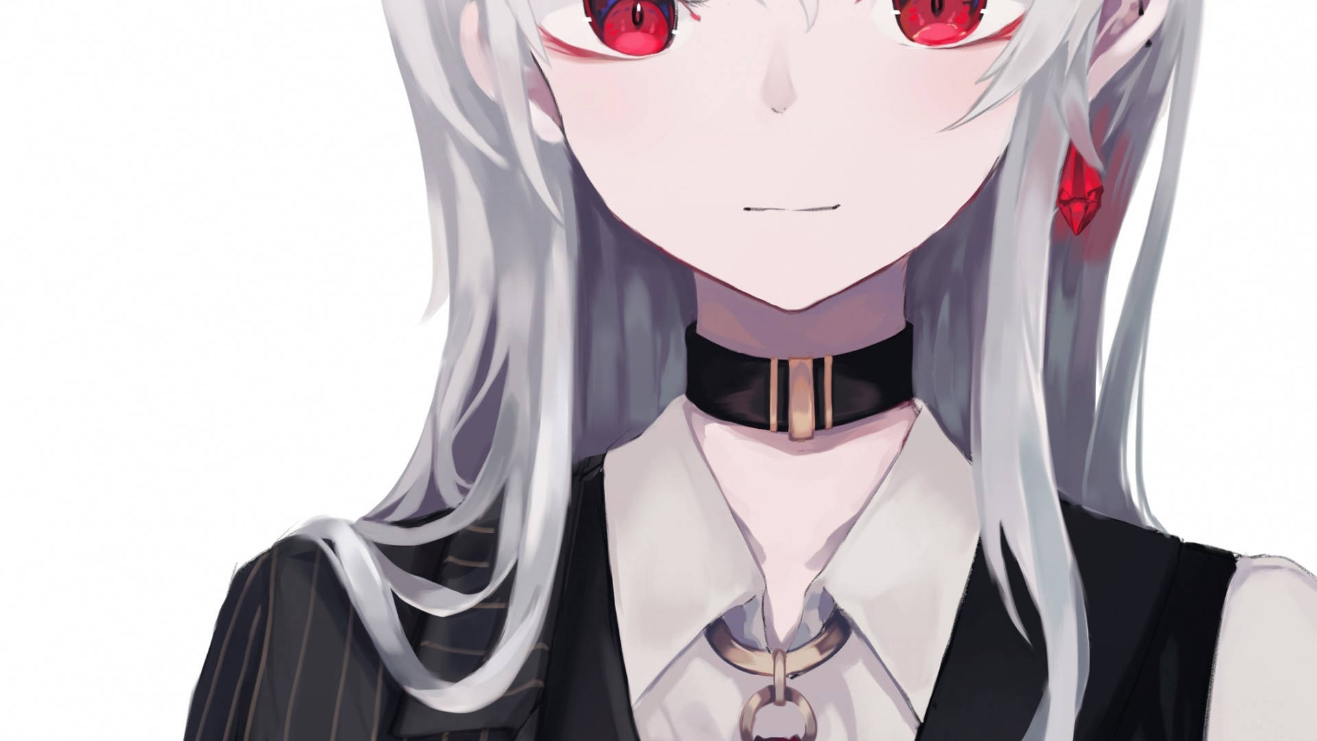 A Girl With Long White Hair And Red Eyes Background