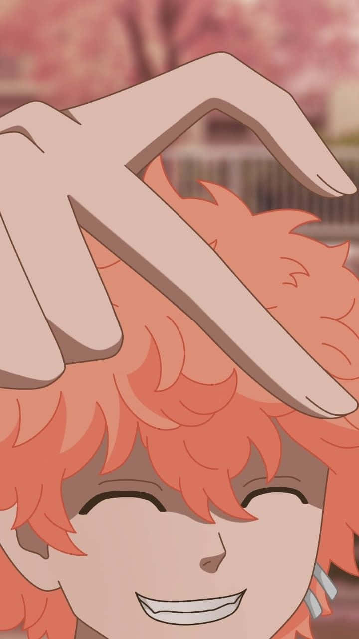 A Girl With Orange Hair Is Making A Hand Gesture Background