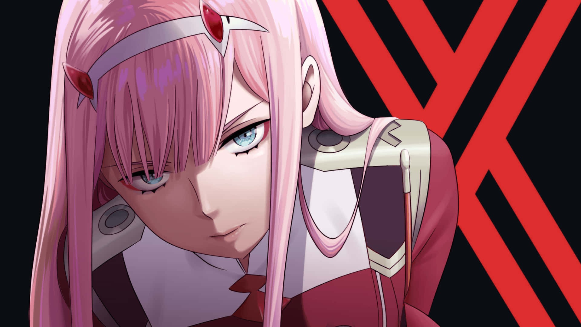 A Girl With Pink Hair And A Cross On Her Face Background