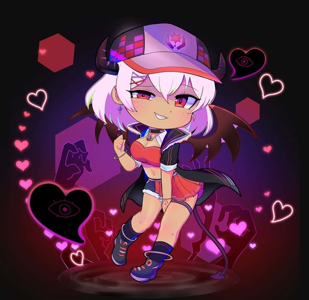 A Girl With Pink Hair And A Heart On Her Head Background