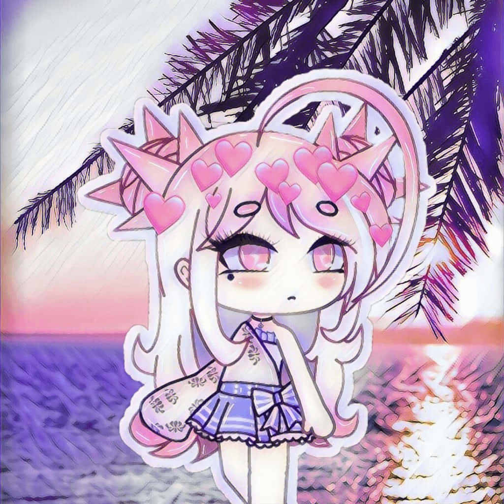 A Girl With Pink Hair And A Palm Tree Background