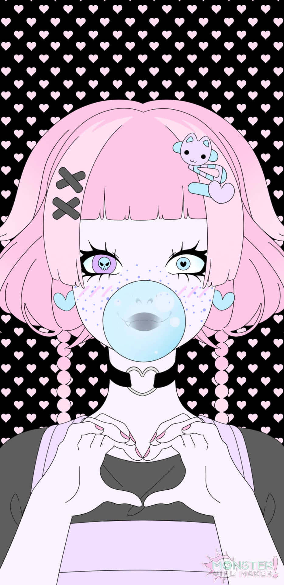 A Girl With Pink Hair And A Pink Bubble Blower Background