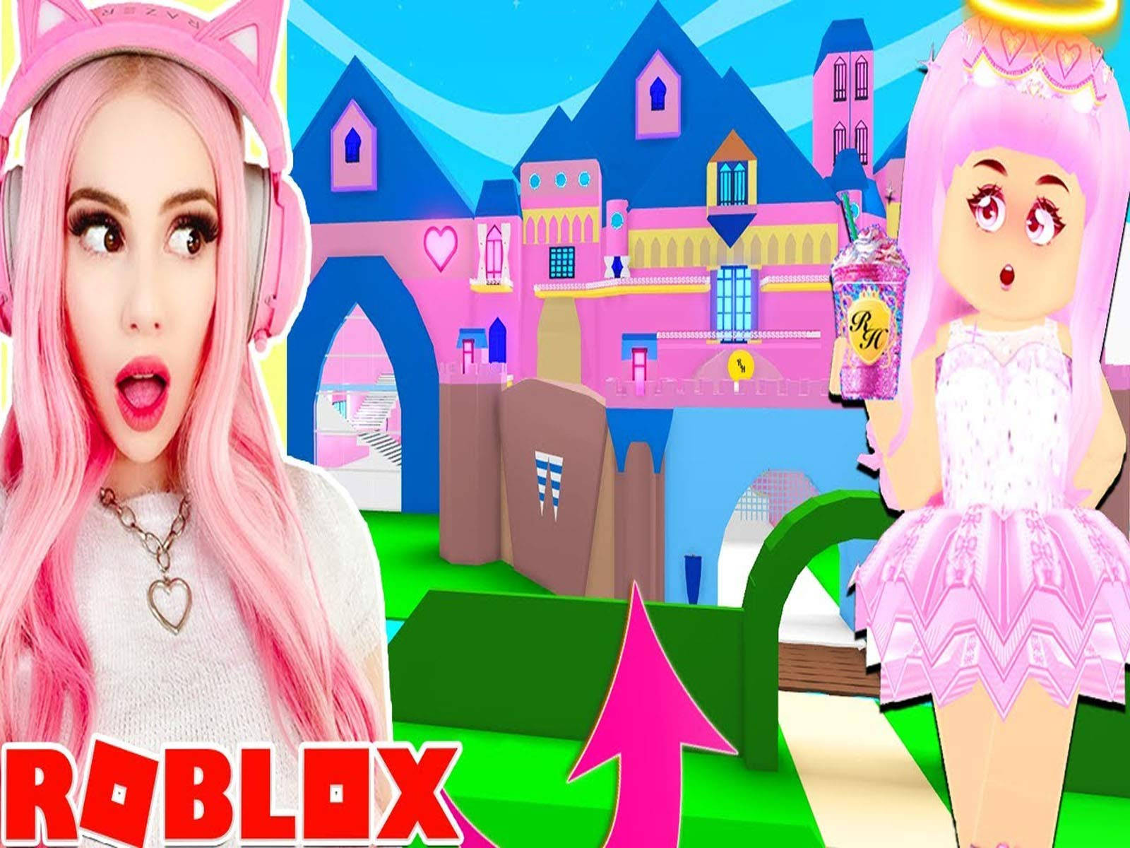 A Girl With Pink Hair And A Pink Castle Background