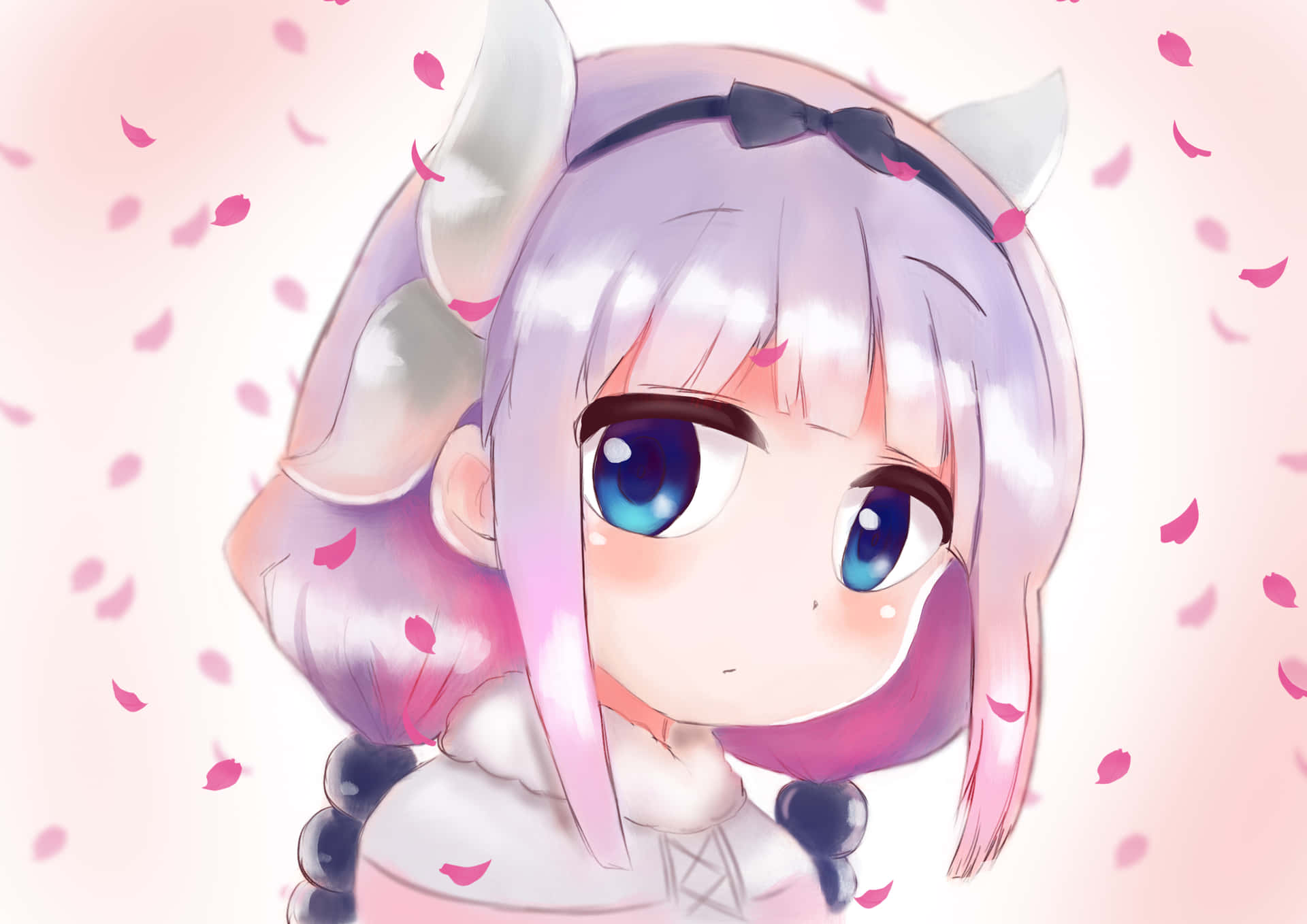 A Girl With Pink Hair And Blue Eyes Background