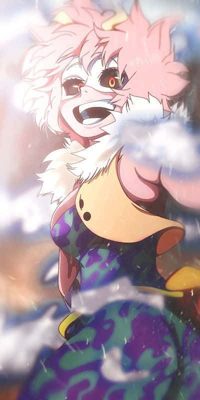 A Girl With Pink Hair And Pink Hair Is Standing In The Clouds Background