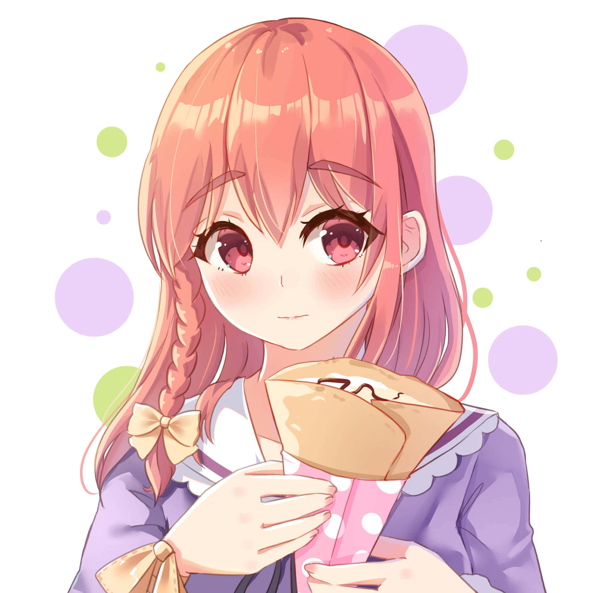 A Girl With Pink Hair Holding A Bag Of Popcorn Background