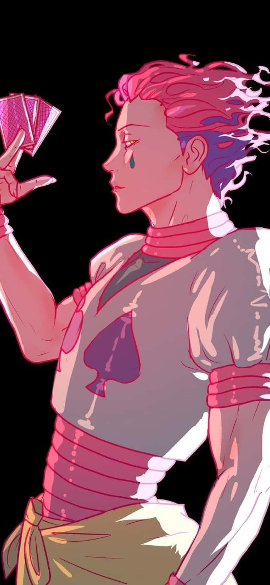 A Girl With Pink Hair Holding A Card Background