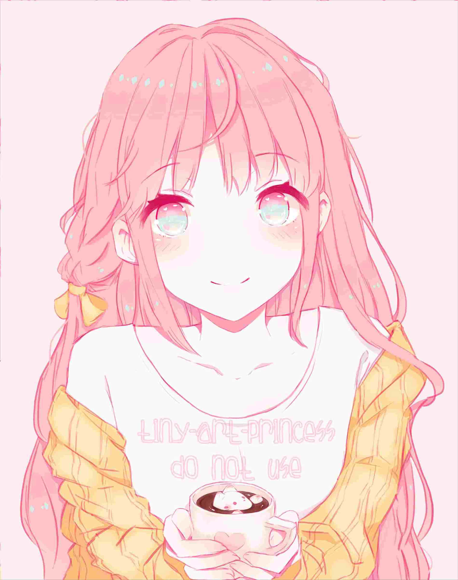 A Girl With Pink Hair Holding A Cup Of Coffee Background