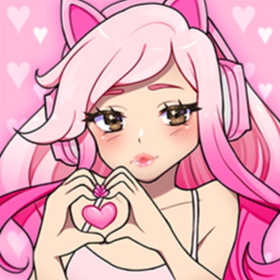 A Girl With Pink Hair Holding A Heart Background