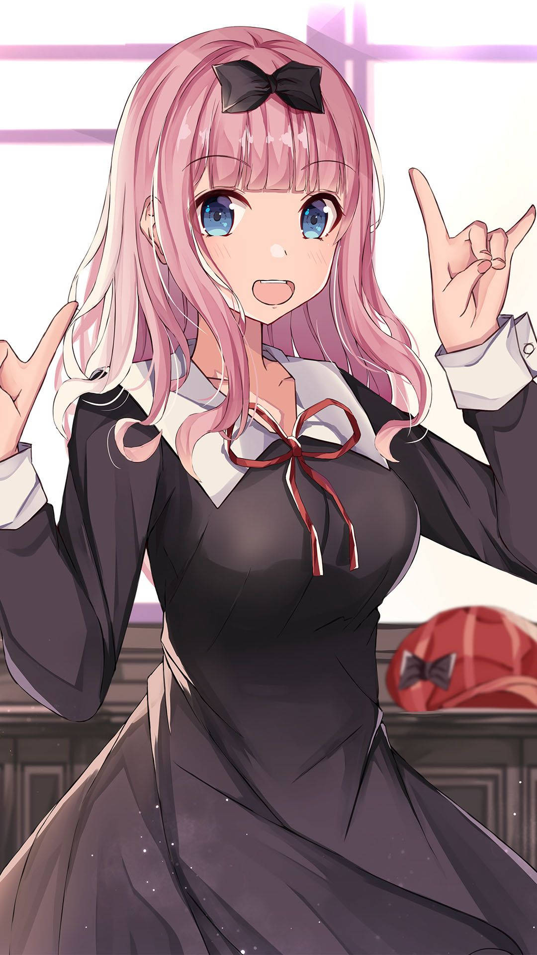 A Girl With Pink Hair Is Posing For The Camera Background